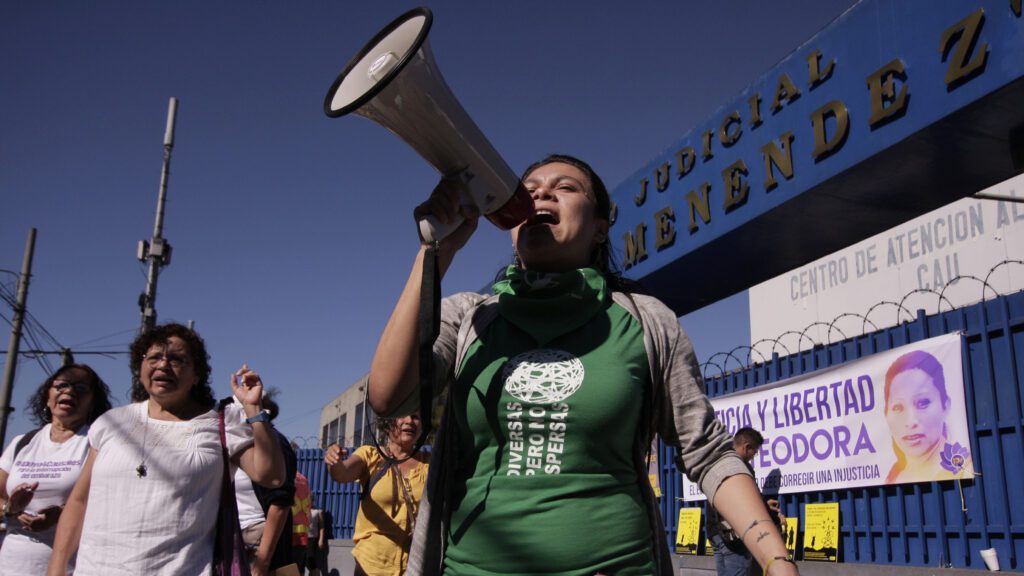 Protesters in San Salvador, on Dec. 13, 2017, demand El Salvador's government free women prisoners serving 30-year sentences for having an abortion. Salvador Melendez/AP