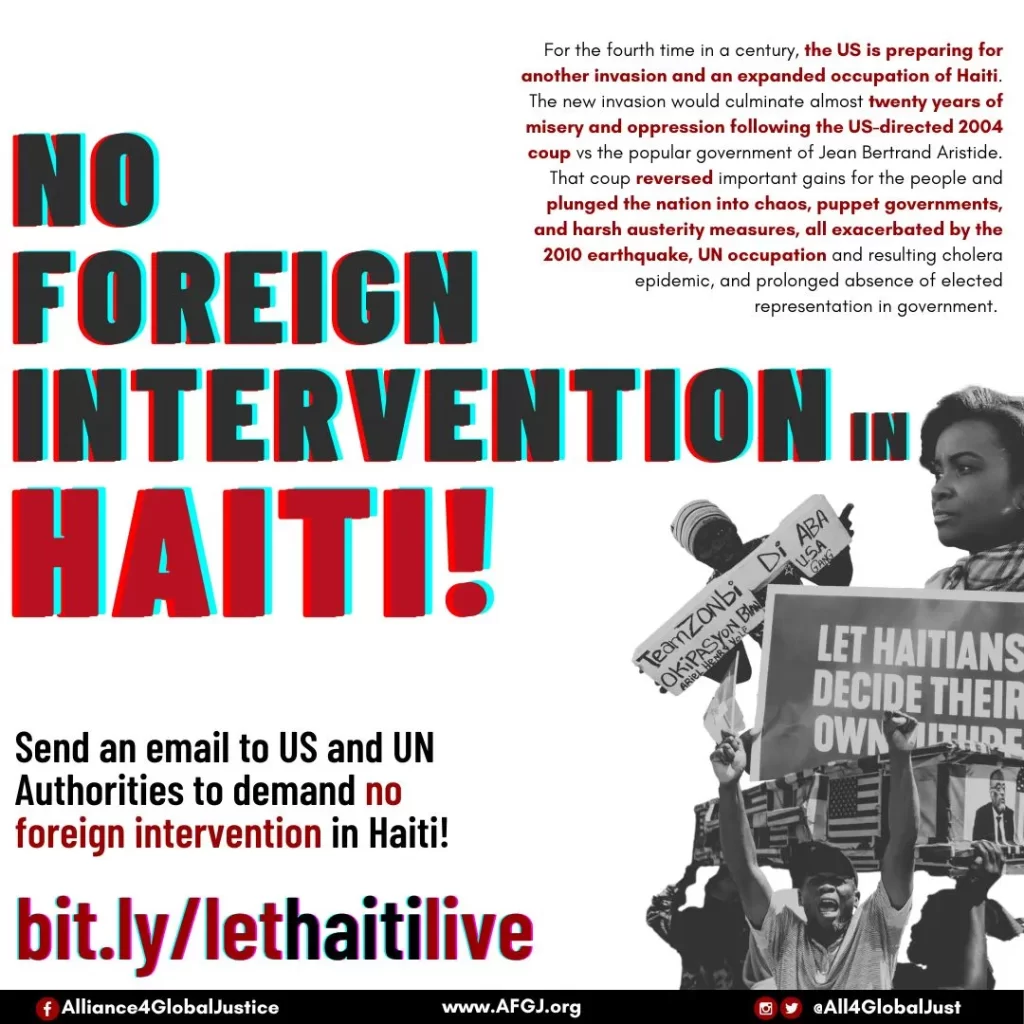Send an email to US and UN Authorities to demand no foreign intervention in Haiti